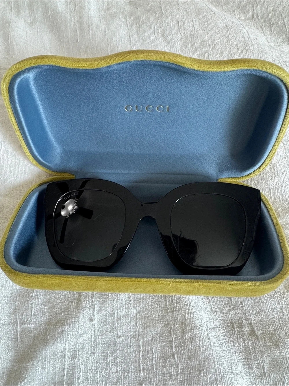 Gucci Black Sunglasses with Gold Logo and Crystal Star Accents